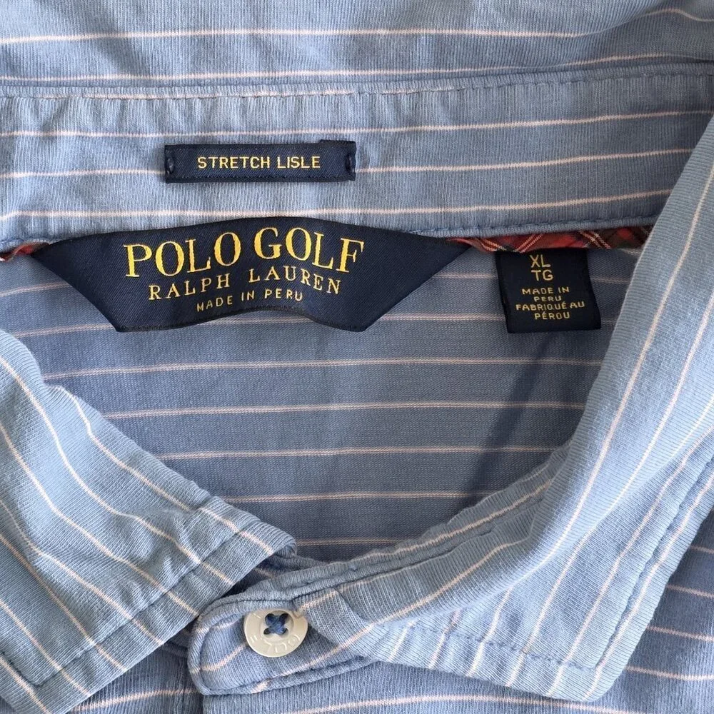 Polo Golf Ralph Lauren Stretch Lisle Polo Shirt Men Size XL Blue Pink Stripes SS